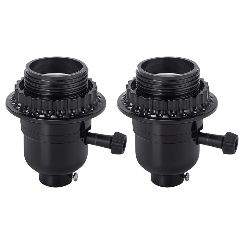 DiCUNO UL Listed E26 Lamp Socket Replacement, Turn Switch Knob ON/Off, Threaded Medium Base Light Socket with Shade Ring for Table, Floor Lamp Repair Kit, Black, 2-Pack - Image 1